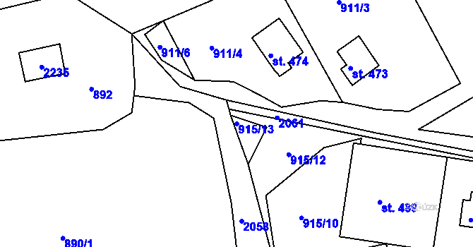 Parcela st. 915/13 v KÚ Nové Hamry, Katastrální mapa