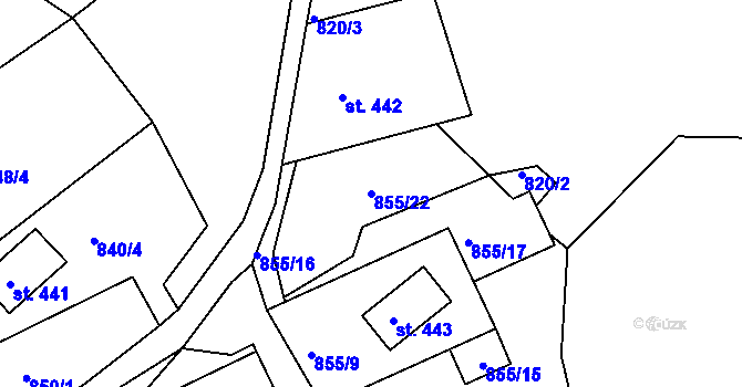 Parcela st. 855/22 v KÚ Nové Hamry, Katastrální mapa