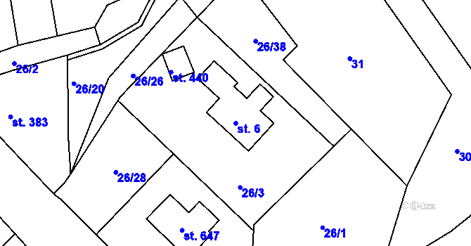 Parcela st. 6 v KÚ Nové Hamry, Katastrální mapa