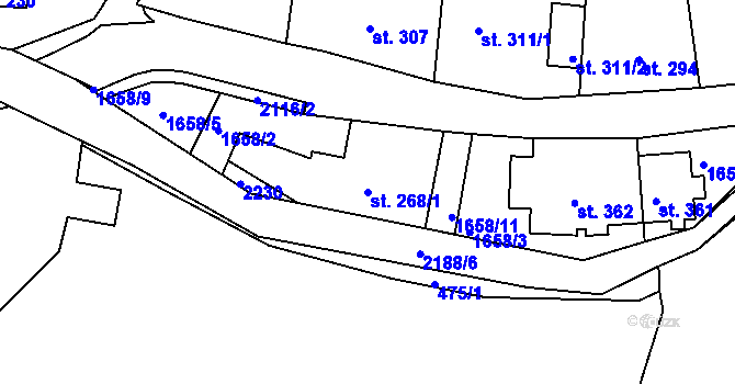 Parcela st. 268/1 v KÚ Nové Hamry, Katastrální mapa