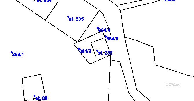Parcela st. 286 v KÚ Nové Hamry, Katastrální mapa