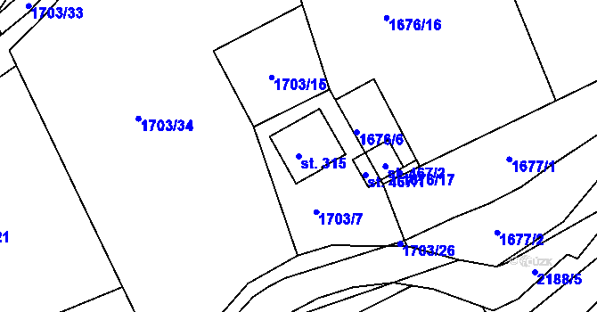 Parcela st. 315 v KÚ Nové Hamry, Katastrální mapa