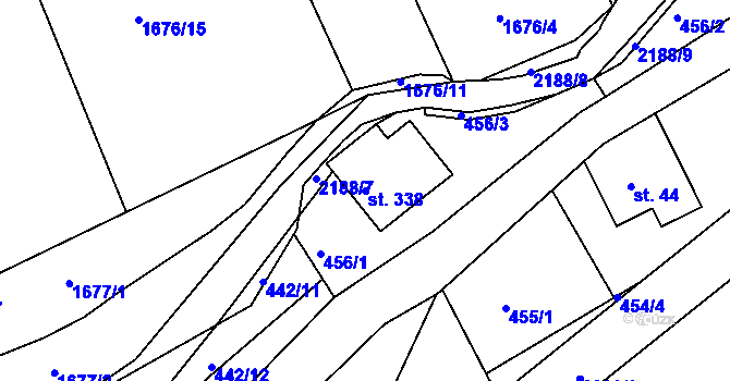 Parcela st. 338 v KÚ Nové Hamry, Katastrální mapa