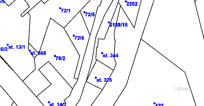 Parcela st. 344 v KÚ Nové Hamry, Katastrální mapa