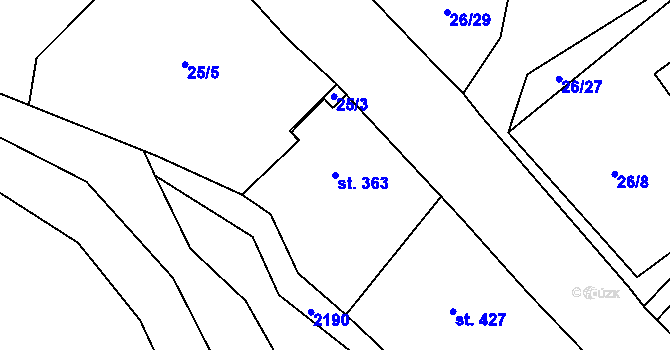 Parcela st. 363 v KÚ Nové Hamry, Katastrální mapa
