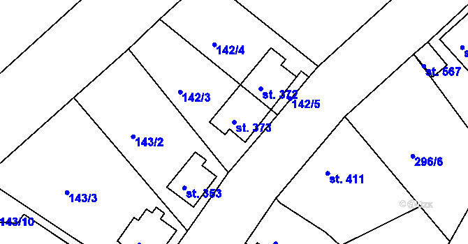 Parcela st. 373 v KÚ Nové Hamry, Katastrální mapa