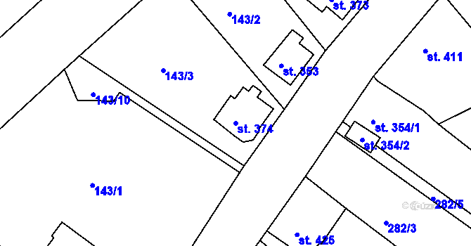 Parcela st. 374 v KÚ Nové Hamry, Katastrální mapa