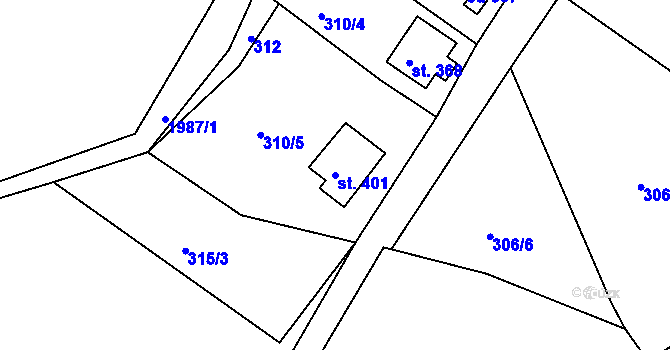 Parcela st. 401 v KÚ Nové Hamry, Katastrální mapa