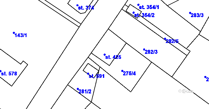 Parcela st. 425 v KÚ Nové Hamry, Katastrální mapa