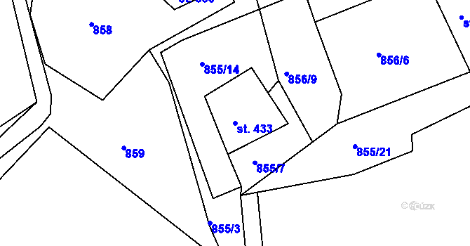 Parcela st. 433 v KÚ Nové Hamry, Katastrální mapa