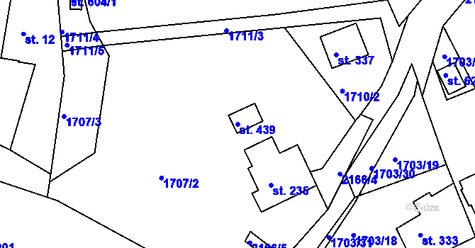 Parcela st. 439 v KÚ Nové Hamry, Katastrální mapa