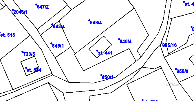 Parcela st. 441 v KÚ Nové Hamry, Katastrální mapa