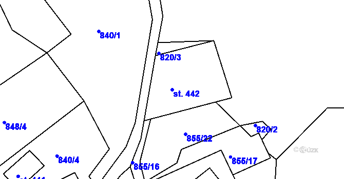 Parcela st. 442 v KÚ Nové Hamry, Katastrální mapa