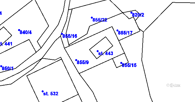Parcela st. 443 v KÚ Nové Hamry, Katastrální mapa