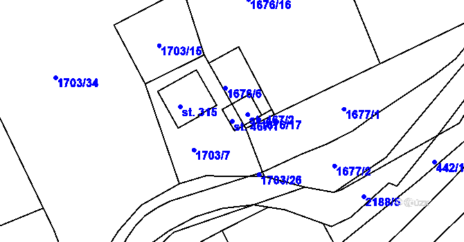 Parcela st. 467/1 v KÚ Nové Hamry, Katastrální mapa