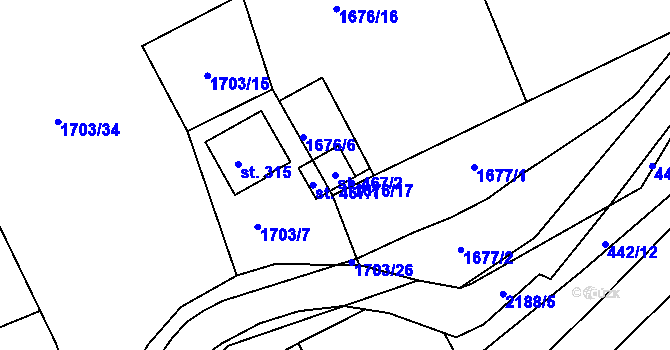 Parcela st. 467/2 v KÚ Nové Hamry, Katastrální mapa