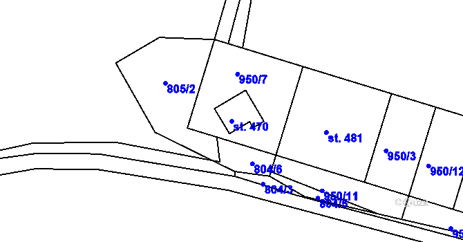 Parcela st. 470 v KÚ Nové Hamry, Katastrální mapa