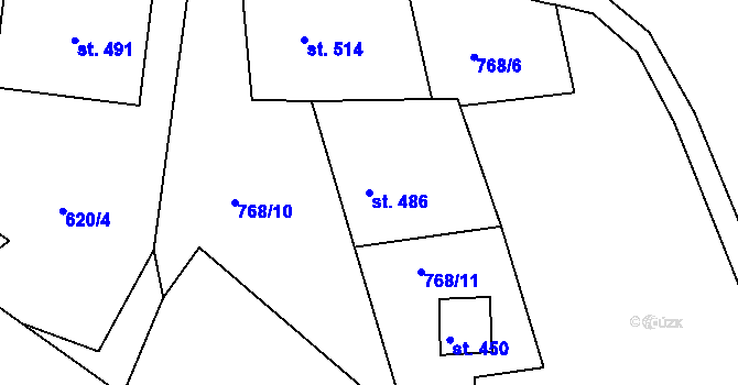 Parcela st. 486 v KÚ Nové Hamry, Katastrální mapa