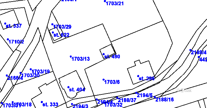 Parcela st. 490 v KÚ Nové Hamry, Katastrální mapa