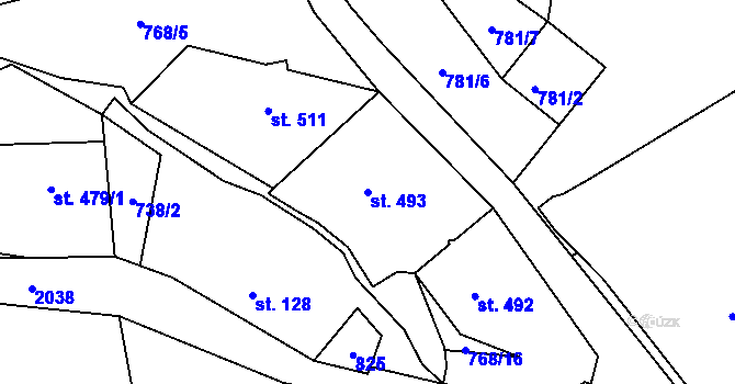 Parcela st. 493 v KÚ Nové Hamry, Katastrální mapa