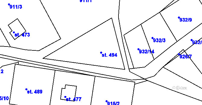 Parcela st. 494 v KÚ Nové Hamry, Katastrální mapa