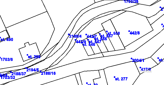 Parcela st. 546 v KÚ Nové Hamry, Katastrální mapa