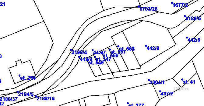 Parcela st. 556 v KÚ Nové Hamry, Katastrální mapa