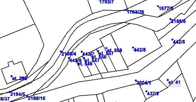 Parcela st. 557 v KÚ Nové Hamry, Katastrální mapa