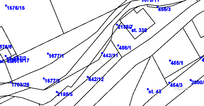 Parcela st. 442/11 v KÚ Nové Hamry, Katastrální mapa