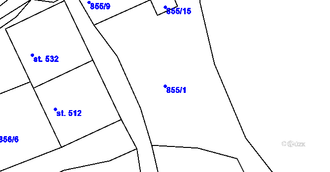 Parcela st. 855/1 v KÚ Nové Hamry, Katastrální mapa