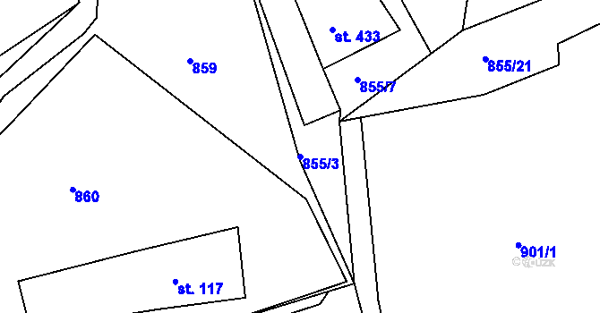 Parcela st. 855/3 v KÚ Nové Hamry, Katastrální mapa