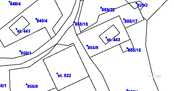 Parcela st. 855/9 v KÚ Nové Hamry, Katastrální mapa