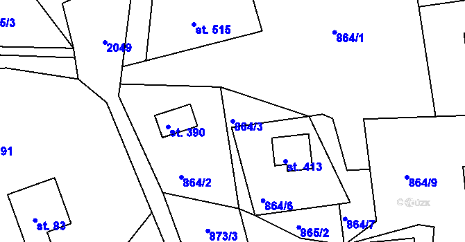 Parcela st. 864/3 v KÚ Nové Hamry, Katastrální mapa
