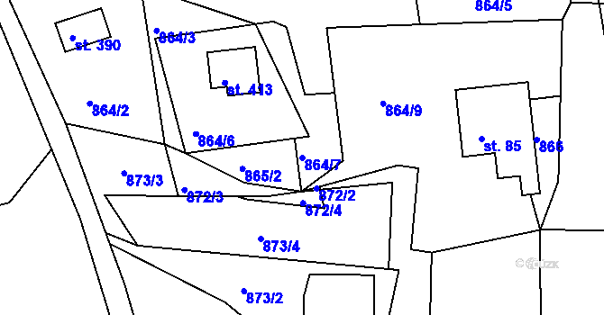 Parcela st. 864/7 v KÚ Nové Hamry, Katastrální mapa
