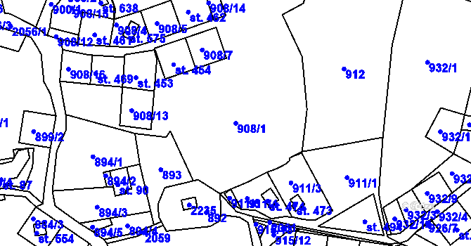 Parcela st. 908/1 v KÚ Nové Hamry, Katastrální mapa