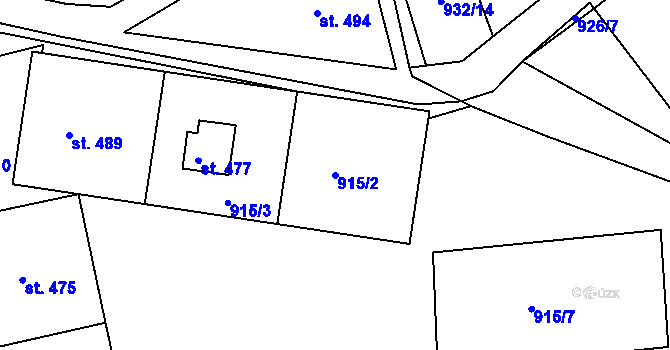 Parcela st. 915/2 v KÚ Nové Hamry, Katastrální mapa