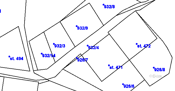 Parcela st. 932/4 v KÚ Nové Hamry, Katastrální mapa