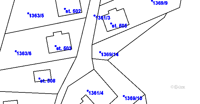 Parcela st. 1369/14 v KÚ Nové Hamry, Katastrální mapa