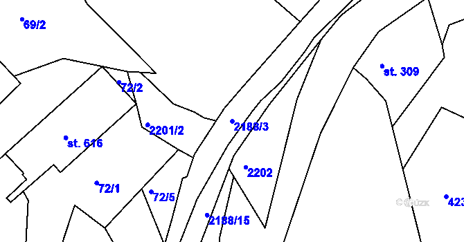 Parcela st. 2188/3 v KÚ Nové Hamry, Katastrální mapa