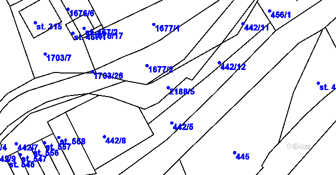 Parcela st. 2188/5 v KÚ Nové Hamry, Katastrální mapa