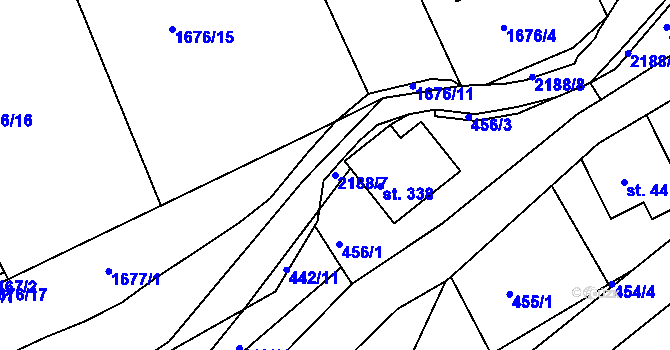 Parcela st. 2188/7 v KÚ Nové Hamry, Katastrální mapa
