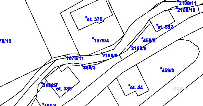 Parcela st. 2188/8 v KÚ Nové Hamry, Katastrální mapa