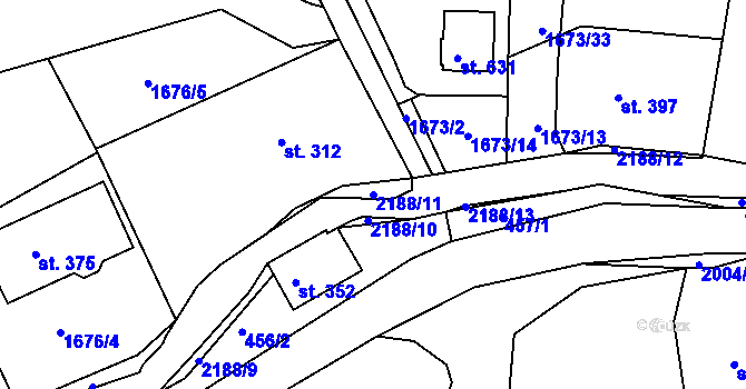 Parcela st. 2188/11 v KÚ Nové Hamry, Katastrální mapa