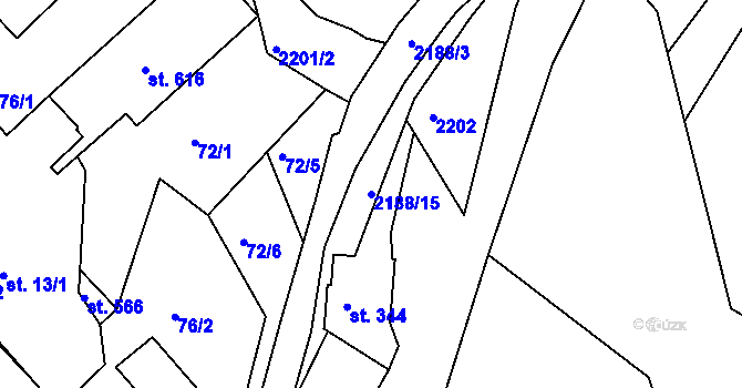 Parcela st. 2188/15 v KÚ Nové Hamry, Katastrální mapa