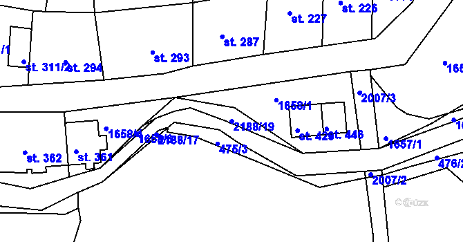 Parcela st. 2188/19 v KÚ Nové Hamry, Katastrální mapa