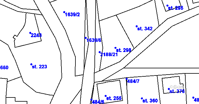 Parcela st. 2188/21 v KÚ Nové Hamry, Katastrální mapa