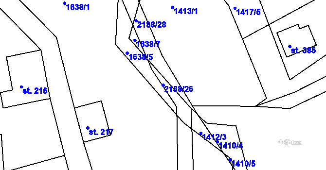 Parcela st. 2188/26 v KÚ Nové Hamry, Katastrální mapa