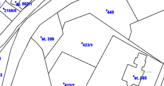 Parcela st. 423/1 v KÚ Nové Hamry, Katastrální mapa