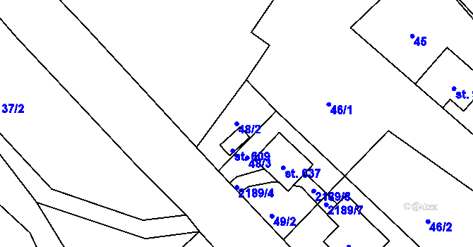 Parcela st. 48/2 v KÚ Nové Hamry, Katastrální mapa
