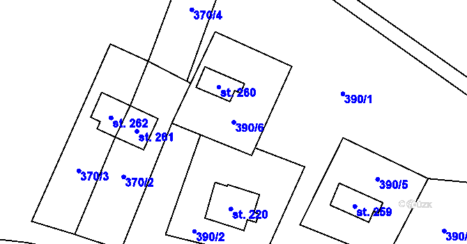 Parcela st. 390/6 v KÚ Nové Heřminovy, Katastrální mapa